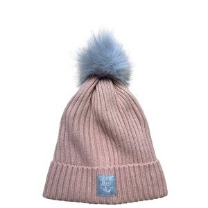 Womens Ribbed Knit Peach GH Bass and Co Beanie Hat With Faux Fur Pom One Size